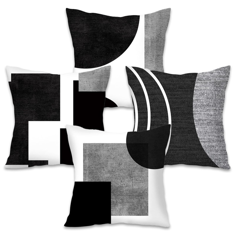 AUTUUCKEE Black and White Grey Cushion Covers, Set of 4