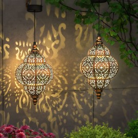 Hapjoy Hanging Solar Lights Outdoor Garden Decor Solar Lantern Waterproof Plastic Moroccan Outdoor Decorations for Patio Pathway Yard Backyard Garden Decorative (1 Pack, Bronze)