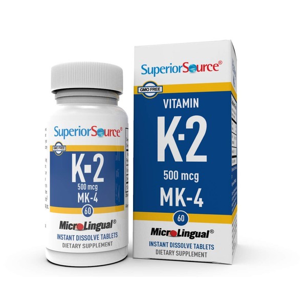 Superior Source Vitamin K2 MK-4 (Menaquinone-4), 500 mcg, Quick Dissolve Sublingual Tablets, 60 Count, Healthy Bones and Arteries, Immune & Cardiovascular Support, Assists Protein Synthesis, Non-GMO