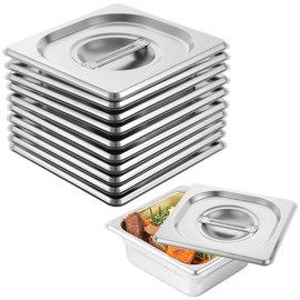 10 Pcs Stainless Steel 1/6 Pan Covers, Universal Steam Table Lids with Handle for Commercial and Home Use