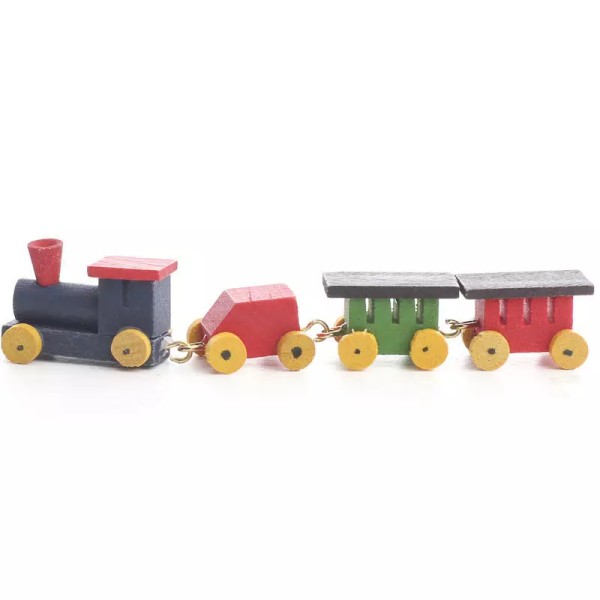 Set of 6 Miniature Wood Painted Toy Train Sets, 3-1/2"