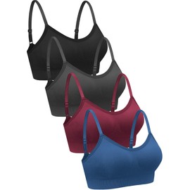 4 Pieces Neck Bralettes Wireless Cami Bra Tank Top Bra Sports Bra for Women Girls (Black, Dark Grey, Dark Red, Blue,X-Large)