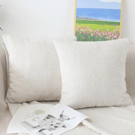 NIULAA Beige Cushion Covers 40cm x 40cm Soft Indoor Cushion Covers 16 x 16 Inches Set of 2 Modern Stripe Pillow Covers Square Decorative Scatter Cushions for Sofa Bed Living Room