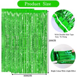 2pcs 3.2ft x 6.5ft Green Metallic Tinsel Curtains Foil Curtain Decorations Foil Fringe Curtain Door Curtains Hanging Streamers for Party Supplies (Green)