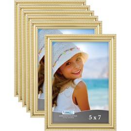 Icona Bay 5x7 Picture Frames (Gold, 6 Pack), Beautifully Detailed Molding, Contemporary Picture Frame Set, Wall Mount or Table Top, Inspirations Collection
