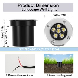 AHSELLUS Low Voltage Landscape Lights Outdoor In-Ground Lights Well Lights 6W 12V-24V IP67 Waterproof LED Landscape Lighting for Paver, Outdoor Pathway Lights Driveway Garden Lights (Warm White)