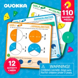 QUOKKA Magnetic Fractions Learning Set for Kids Ages 6-12 – Hands-On Math Games for Homeschooling, Classrooms & Travel – 110 Magnets, 12 Task Pages, Marker Puzzles