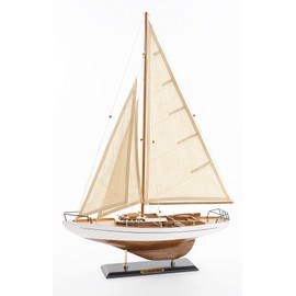 SAILINGSTORY Wooden Sailboat Decor Yacht Model Ship with Antique Finish Ivory