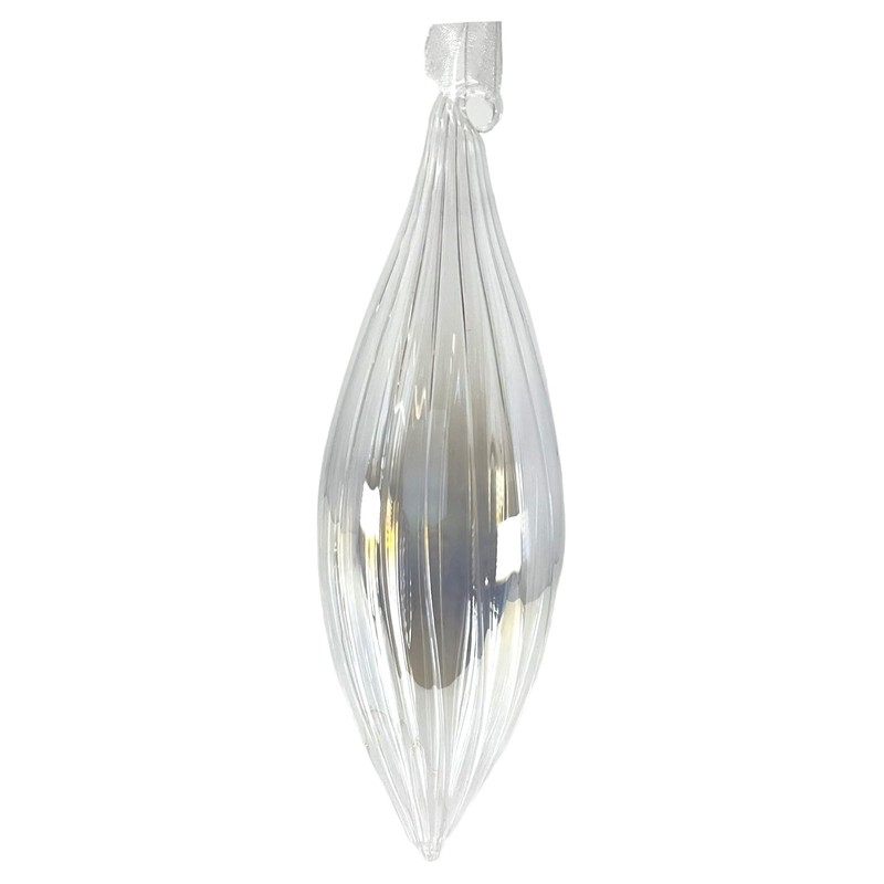 7.5 Inch Transparent Striped Clear Glass Christmas Icicle Ornament