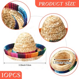 Falafoty Mini Mexican Sombrero Hats, 10 Pieces, Cinco de Mayo Fiesta Straw Hat, Party Costume for Children, Adults, Funny Party Hat, Photo Props for Fiesta, Carnival, Summer, Mexican Theme Party