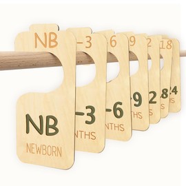 Baby Closet Divider - 3D Double-Sided Wooden Baby Wardrobe Baby Closet Organizer,Wood and Sage Green Design, Nursery Decor Clothes Hanger Dividers， Baby Closet Organizer for Nursery
