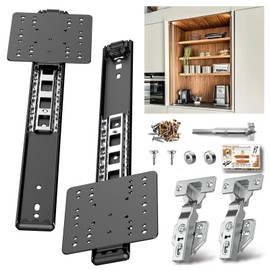 Loodmeo 18" Hidden Cabinet Door Slide,48lb Capacity Pro Kit with Forstner Bit & Soft-Close,for Hidden Cabinet Doors,Pocket Door Hardware for Kitchen, Pantry, Closet