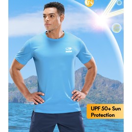 Haimont Mens Shirts Sun Protection Short Sleeve Lightweight Fishing Tops Cool Dry Moisture Wicking T-Shirts, Sky Blue, 3XL