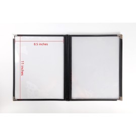 Ylittaa Menu Covers/Booklet, Triple Page, 3 Pockets, 6 View, for 8.5" x 11" Letter Size Paper, Pack of 6, Black Edging + Silver Metal Corner, Made with Leatherette & Vinyl