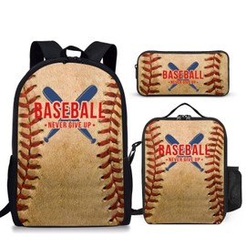 Okentiso Baseball Backpack Set for School,17 Inch Casual Back to School Bags with Lunch Box, Kids Daypack Bags and Pencil Case Set for Teens Boys Men Students