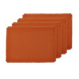 Solino Home Cinnamon Linen Placemats 19" L x 14" W Inch – 100% Pure Linen Fringe Placemats Set of 4 – Washable Cloth Placemats