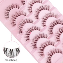 Parriparri Eyelashes, Natural Look, Fluffy False Eyelashes, Clear Band, 7 Pairs, Wispy Artificial Eyelashes, Fluffy Fake Lashes, Natural Look