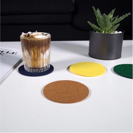 6 PCS Dark Blue Felt Coasters, 10cm Round Felt Coasters, Heat Resistant Table Protector