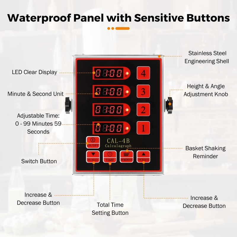 BEAMNOVA 4 Channel Digital Kitchen Timer Cooking Loud Alarm Stainless
