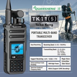 QuanSheng TK11(5) Multi-Band Walkie Talkie - 10W, NOAA Weather Alerts, 999 CH, Frequency Meter, Type-C Charging & 2500mAh Battery for Outdoor, Hiking, Emergency, Security (1Pack)