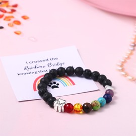 Aroncent Cat Dog Memorial Gifts: Rainbow Bridge Stone Bead Bracelet Loss Sympathy Jewelry Gift for Pet Lovers Friends Bereavement Remembrance Gift