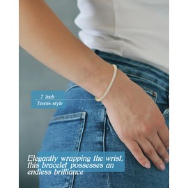 Surcha 3mm Moissanite Tennis Bracelet, 5.6cttw D Color VVS1 Moissanites 925 Sterling Silver Prong-Setting Handcrafted 7" Length Bracelets for Women Birthday Jewelry Gifts - Gold