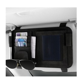 povtii Car Sun Visor Organizer, Small Leather Auto Visor Storage Organizer, Vehicle Multi-Pocket Document Holder for License, Card, Pen, Sunglasses, Interior Car Accessories (Black)