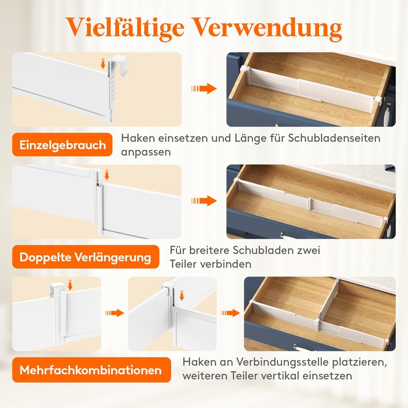Lifewit Set of 4 Hanging Drawer Dividers, Adjustable, 8 cm