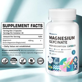 Magnesium Glycinate 400 MG per Serving 100% Chelated for High Absorption, Gentle On Stomach, Non-GMO, 90 Vegetarian Capsules