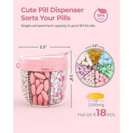 Cute Pill Dispenser with 7 Large Compartments, Portable Pill Bottle Organizer with Wide Opening for Easy Use, Anti-Mix Pill Organizer for Travel,