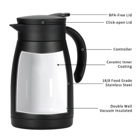 Olerd 25oz Thermal Coffee Carafe with Ceramic Coating, Stainless Steel Insulated Vacuum Coffee Carafes for Keeping Hot, 750ML Tea, Water, and Coffee Beverage Dispenser(Black)