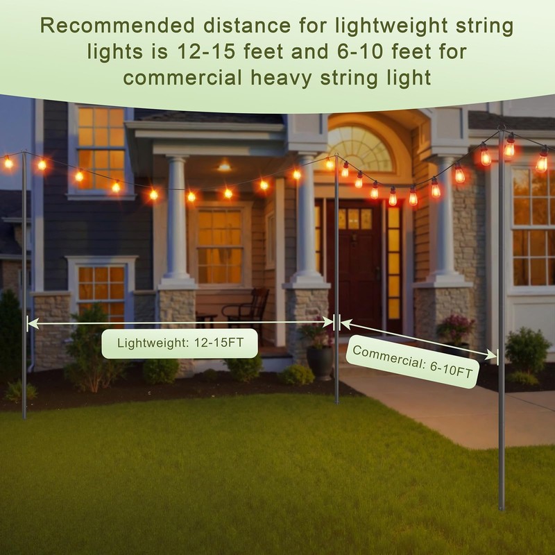 Jusgym String Light Poles for Outside, 10ft Adjustable Metal Poles