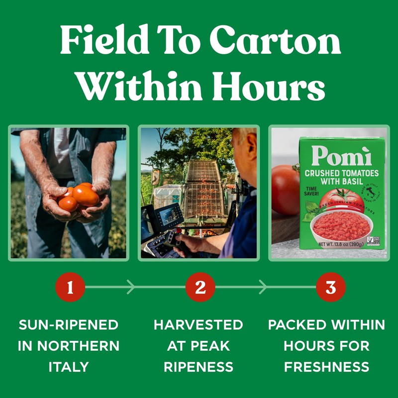 Pomì Crushed Tomatoes with Basil - Creamy, Velvety Italian Sauce,
