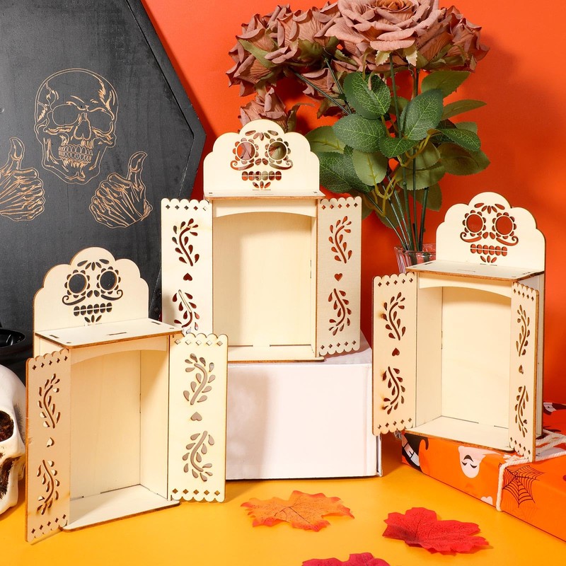 3pcs Dia de Los Muertos Altar Ofrenda Box, Wooden Day