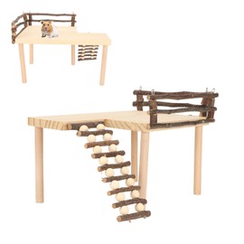 Zerodis Wooden Hamster Platform for Wooden Hamster Climbing Toy, Guinea Pig Platform. Natural Hamster Climbing Platform with Climbing Ladder for Eating, Playing, Resting