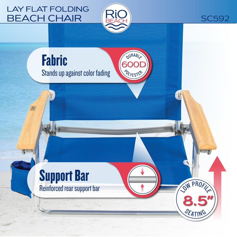 Rio Brands Classic 5 Position Lay Flat Folding Beach Chair,