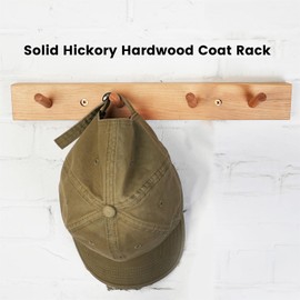 CONSDAN Hickory Coat Rack with 4 Hooks, Wall Mount for Coats, Jackets, Hats - Natural Hickory