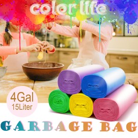 Small Trash Bag, 4 Gallon / 15 Liter Colorful Garbage Bags, 150 Count
