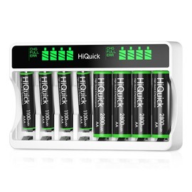HiQuick Rechargeable AAA AAA Batteries with 8 Slot LCD Charger - Style: 8 Bay Charger + 8 x AA Batteries