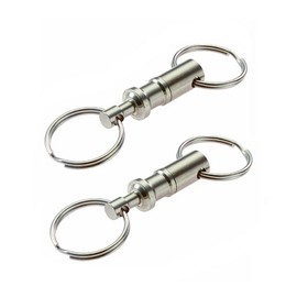 erioctry 2 Pcs Heavy Duty Dual Key Ring Detachable Pull Apart Snap Lock Holder Keychains, Silver