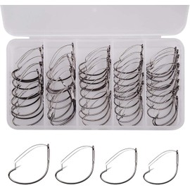 50pcs Wacky Weedless Worm Hooks Wide Gap Fishing Hooks with 304 Stainless Steel Wire Weed Guard for Soft Worm Baits Size 1/0 1 2 4