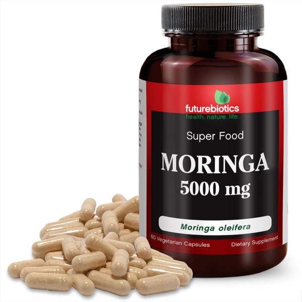 Futurebiotics Moringa Leaf Superfood 50:1 Extract from Moringa oleifera - Extra Strength 5,000mg Equivalent - 100% Authentic & Validated - Manufactured in an cGMP Registered Facility - Heavy Metal Tested, 60 Vegetarian Capsules