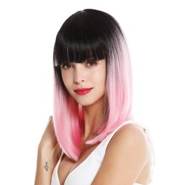 WIG ME UP - VK-2-T2311YS1B Women's Wig Shoulder Length Straight Bangs Vamp Ombre Mix Black Light Pink