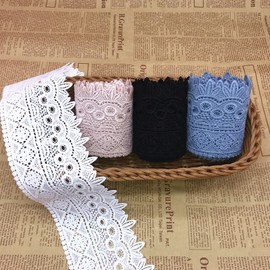 8 cm de ancho, patrón de roma, borde de encaje bordado inelástico, funda de mantel de cortina para novia, ropa o accesorios (4 yardas en un paquete) (azul claro)