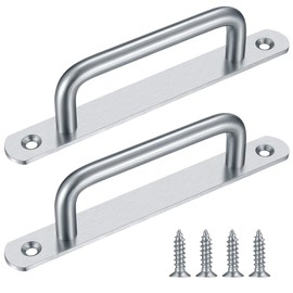 2 Pcs Pull Push Door Handles,Push Pull Door Handles,Stainless Steel Sliding Kitchen Bathroom Cupboard Cabinet Garage Barn Shed Gate Door Handles with Metal Plates（192mm）