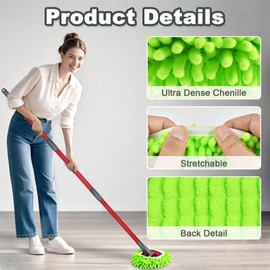 Spin Mop Replace Head, Base and Mop Handle Compatible with Oceda RinseClean 2-Tank System, 2 Microfiber Mop Refills, 4-Section Sturdy Iron 30-58in Mop Handle and 1 Triangle Mop Head Cover Combo Set