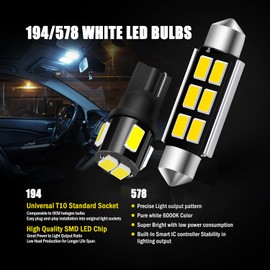 BRISHINE 578 211-2 Festoon 41MM 194 168 2825 T10 175 Combo LED Bulbs White Super Bright 5630 Chipset LED Bulbs for Japanese Truck Interior Dome Map Door Courtesy License Plate Lights (Pack of 10)