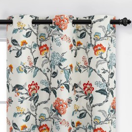 DriftAway Ada Floral Botanical Print Flower Leaf Lined Thermal Insulated Room Darkening Blackout Grommet Window Curtains 2 Layers Set of 2 Panels Each 52 Inch by 96 Inch Ivory Orange Teal