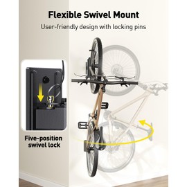 AM alphamount Swivel Bike Wall Mount, Metal Wall Bike Rack with Durable Sleeves, Space-Saving Vertical Bike Rack with 180° Swivel for Home and Garage, Bike Storage Hanger Mount Up to 66 lbs, 2-Pack