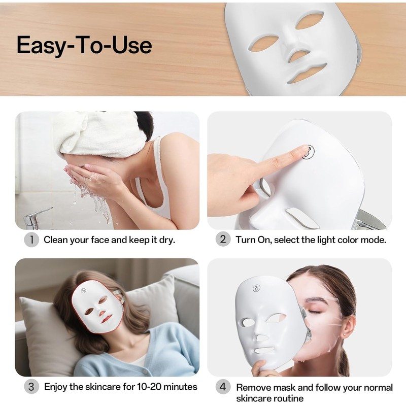 Máscara Facial LED, Máscara de Luz para el Cuidado de